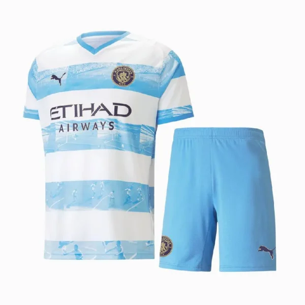 Manchester City 2022/23 Anniversary Kids Jersey And Shorts Kit